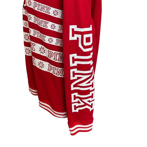 Victoria's Secret Pink Snowflake Sweatshirt Top Large Red White Ties Tunic Top - Picture 5 of 8